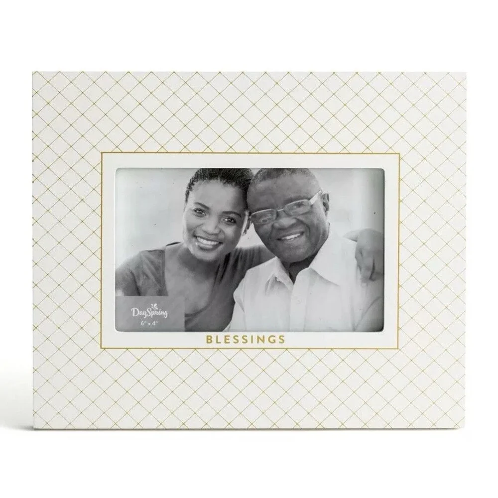 Daysprings Blessings Wooden Inspirational Photo Frame White Gold Home Decor Gift